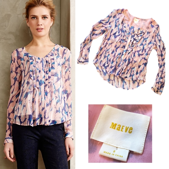 Anthropologie Tops - Maeve Painted Silk Blouse